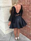 Black Lace 2 Piece Homecoming Dresses with Sleeves,Little Black Dresses APD2804-SheerGirl