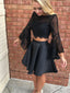 Black Lace 2 Piece Homecoming Dresses with Sleeves,Little Black Dresses APD2804