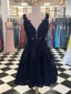 Black Lace Homecoming Dresses for College V Neck Appliqued Cheap Short Prom Dresses APD3522