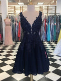 Black Lace Homecoming Dresses for College V Neck Appliqued Cheap Short Prom Dresses APD3522-SheerGirl
