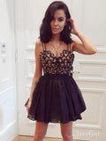 Black Lace Mini Homecoming Dresses Spaghetti Strap Short Cocktail Party Dress ARD1599-SheerGirl