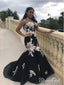 Black Mermaid Prom Dresses Strapless Embroidery Applique Sexy Prom Dresses APD3523