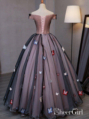 Black Prom Dresses Butterfly Appliqued Princess Quinceanera Dress ARD1019-SheerGirl