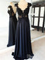 Vestidos de fiesta negros Mangas casquillo Con cuentas Vestidos formales largos transparentes APD3509 