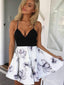 Black Spaghetti Strap Mini Homecoming Dresses Floral Summer Party Dress ARD1595