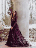 Black Tulle Appliqued Long Sleeves Party Dress A Line Ball Gown Prom Dress ARD2662-SheerGirl