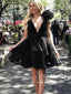 Black Tulle Short Graduation Dress V Neck Homecoming Dresses ARD2838