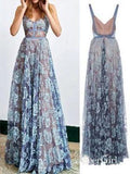 Blue Floral Lace Prom Dresses See Through Cheap Backless Formal Dresses AWD1051-SheerGirl