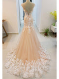Blush Mermaid Wedding Dresses Ivory Lace Appliqued Trumpet Wedding Dress AWD1226-SheerGirl