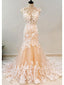 Vestidos de novia de sirena rubor vestido de novia de trompeta con apliques de encaje marfil AWD1226 