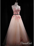 Blush Pink Applique Princess Quinceanera Ball Gown Long See Through Prom Dresses ARD1050-SheerGirl