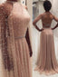 Blush Pink Cape Sleeve Long Prom Dresses with Pearls ARD1978