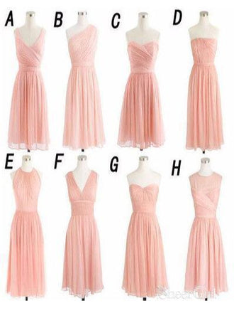 Blush Pink Chiffon Summer Short Bridesmaid Dresses Simple Hoco Dress apd1700-SheerGirl