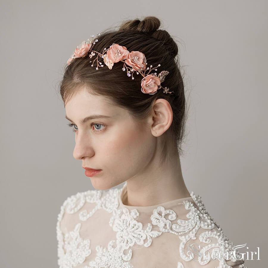 Blush Pink Floral Headband with Crystals ACC1114-SheerGirl