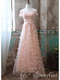 Blush Pink Floral Lace Long Prom Dresses Short Sleeve Formal Dress ARD1989-SheerGirl