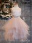 Blush Pink Flower Girl Dresses Asymmetric Tulle Lace Top Cute Dress for Kids ARD1564