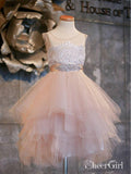 Blush Pink Flower Girl Dresses Asymmetric Tulle Lace Top Cute Dress for Kids ARD1564-SheerGirl