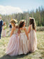 Vestidos de niña de flores rosa rubor con fajín Vestidos superiores dorados para niños ARD1283 