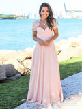 Blush Pink Formal Maxi Dresses Open Back Lace Sleeve Beach Wedding Guest Dresses APD3449-SheerGirl
