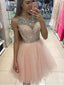 Blush Pink Homecoming Dress Drahostone Beaded Tyll Krátké plesové šaty ARD1503 