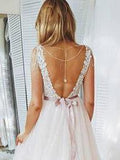 Blush Pink Lace Wedding Dresses Multi-Layered Organza Wedding Gowns AWD1336-SheerGirl
