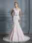 Blush Pink Mermaid Wedding Dresses Lace Applique Beaded Vintage Wedding Dresses AWD1073