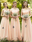 Blush Pink Neodpovídající šaty pro družičky Svatební šaty pro hosty s rukávy ARD1161 