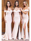 Blush Pink Off the Shoulder Mermaid Bridesmaid Dresses with Side Slit ARD1847