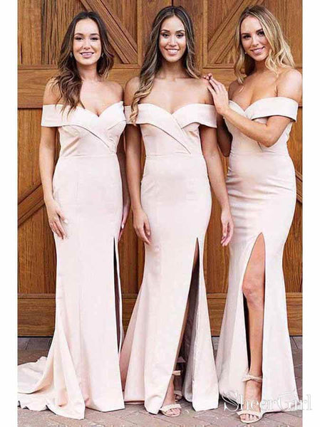 Blush Pink Off the Shoulder Mermaid Bridesmaid Dresses with Side Slit  ARD1847