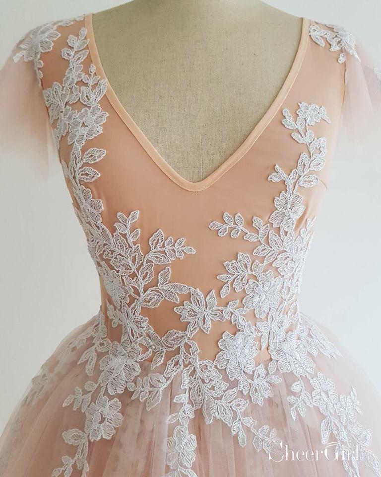 Blush Pink Short Homecoming Dresses Cheap Simple Lace Cute Homecoming Dresses APD3503-SheerGirl