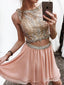 Blush Pink Two Piece Beaded Homecoming Dresses Rhinestone Vintage Mini Hoco Dress ARD1792
