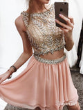 Blush Pink Two Piece Beaded Homecoming Dresses Rhinestone Vintage Mini Hoco Dress ARD1792-SheerGirl