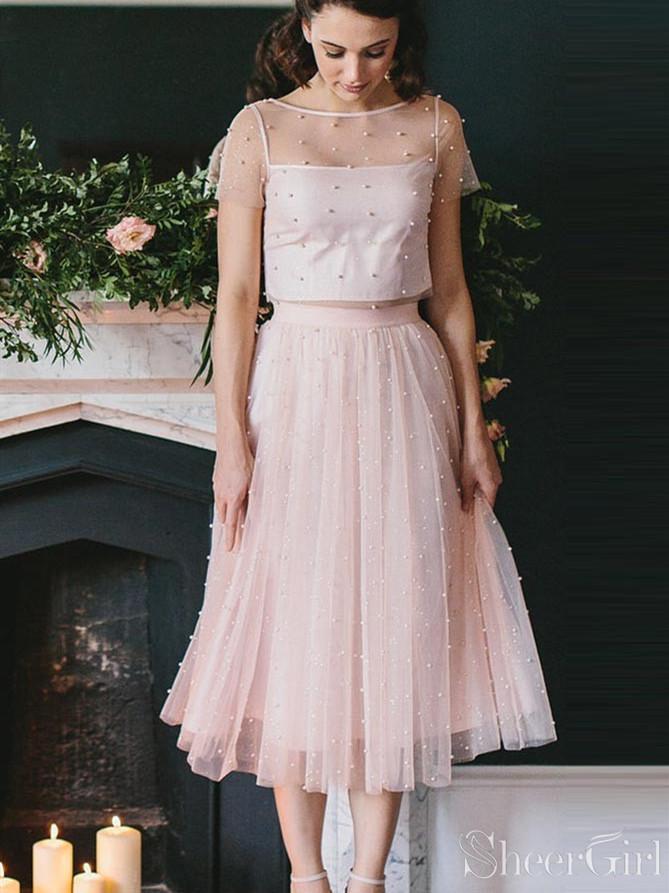 Blush Pink Two Piece Bridesmaid Dresses Beaded Formal Gowns ARD2354-SheerGirl