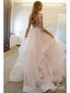 Vestidos de novia de color rosa rubor Sin espalda Ver a través de vestidos de novia de manga larga AWD1097 