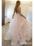 Blush Pink Wedding Dresses Backless See Through Long Sleeve Wedding Dresses AWD1097-SheerGirl