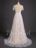 Bohemian Fitted Lace Beach Wedding Dresses Short Sleeve Bridal Gowns SWD0073-SheerGirl