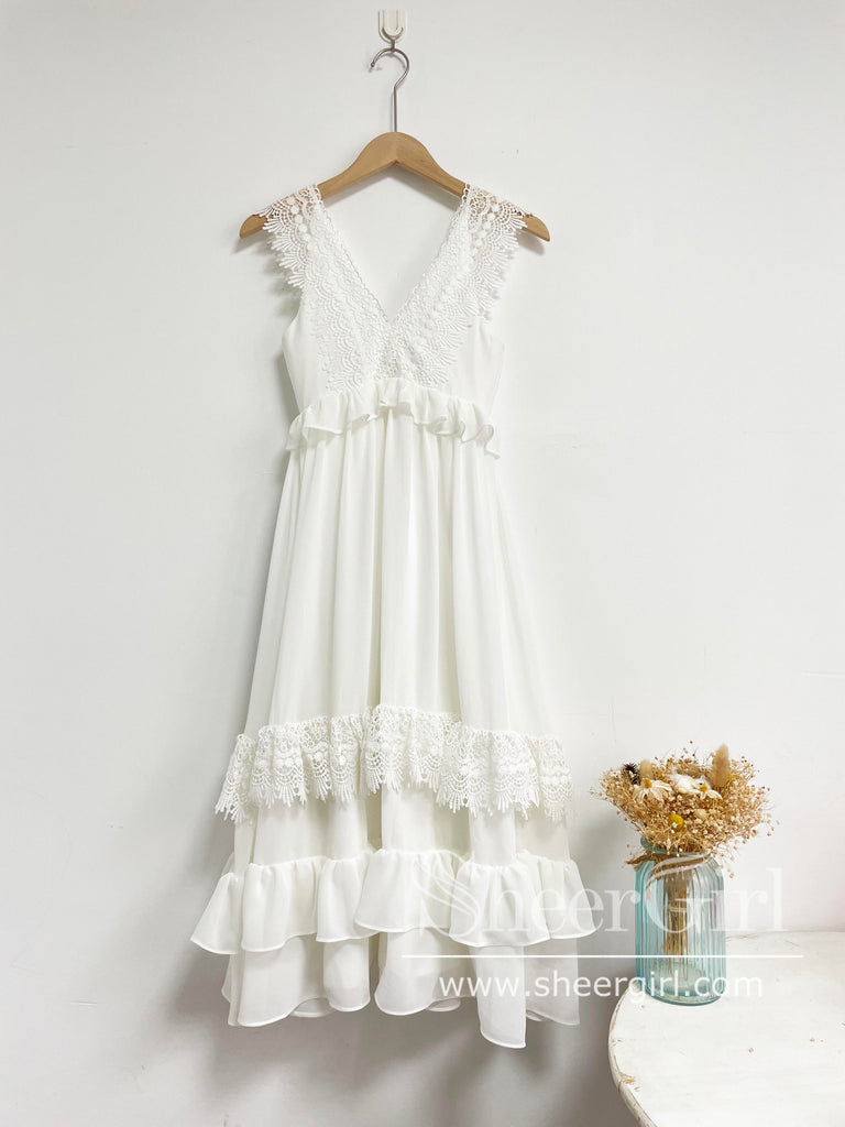 Bohemian Lace Bow Tie White Long Baby Dress Flower Girl Dresses ARD2817-SheerGirl