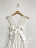 Bohemian Lace Bow Tie White Long Baby Dress Flower Girl Dresses ARD2817-SheerGirl