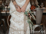 Bohemian Lace Mermaid Bridal Dress V Neck Ruffles Floor Length Wedding Dress AWD1681-SheerGirl