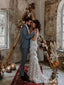 Bohemian Lace Mermaid Bridal Dress V Neck Ruffles Floor Length Wedding Dress AWD1681