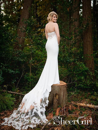 Botanical Lace Spaghetti Straps Wedding Dress with Shaped Train AWD1694-SheerGirl