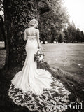 Botanical Lace Spaghetti Straps Wedding Dress with Shaped Train AWD1694-SheerGirl