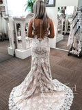 Bridal Gown with Lace Appliques and Illusion Back V Neck Sweep Train Wedding Dress AWD1724-SheerGirl