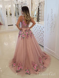 Broad Strap Floral Appliqued Long Prom Dresses Cheap Vintage Prom Dress ARD2079-SheerGirl