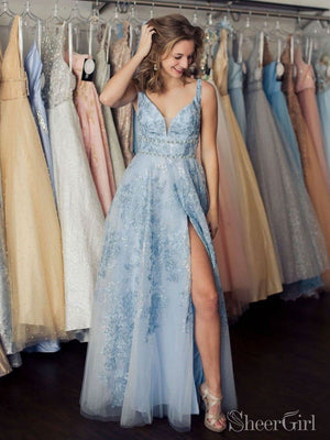 Broad Strap Lace Prom Dresses Beaded Prom Dress with Slit ARD2146-SheerGirl
