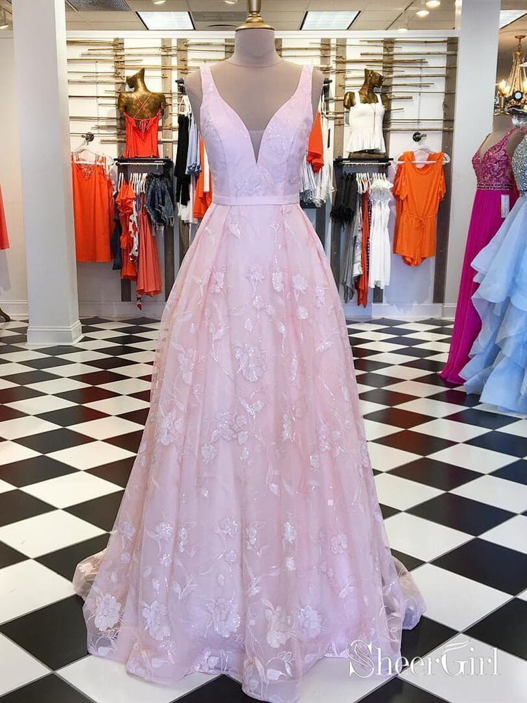 Broad Strap Long Lace Pink Prom Dresses 2019 Cheap Formal Dress ARD1884-SheerGirl