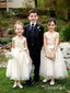 Broad Strap Tea Length Champagne Flower Girl Dresses with Bow ARD1769