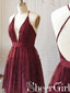 Burgundské šaty s hlubokým výstřihem do V Homecomig Krátké plesové šaty ARD2376 