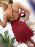 Burgundy A-line Lace Homecoming Dresses Short Graduation Dress ARD2394-SheerGirl
