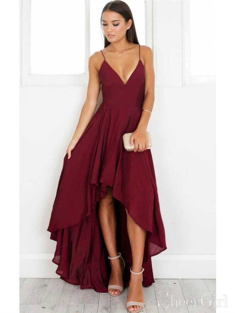 Burgundy High Low Prom Dresses Long Formal Prom Gowns ARD1022-SheerGirl